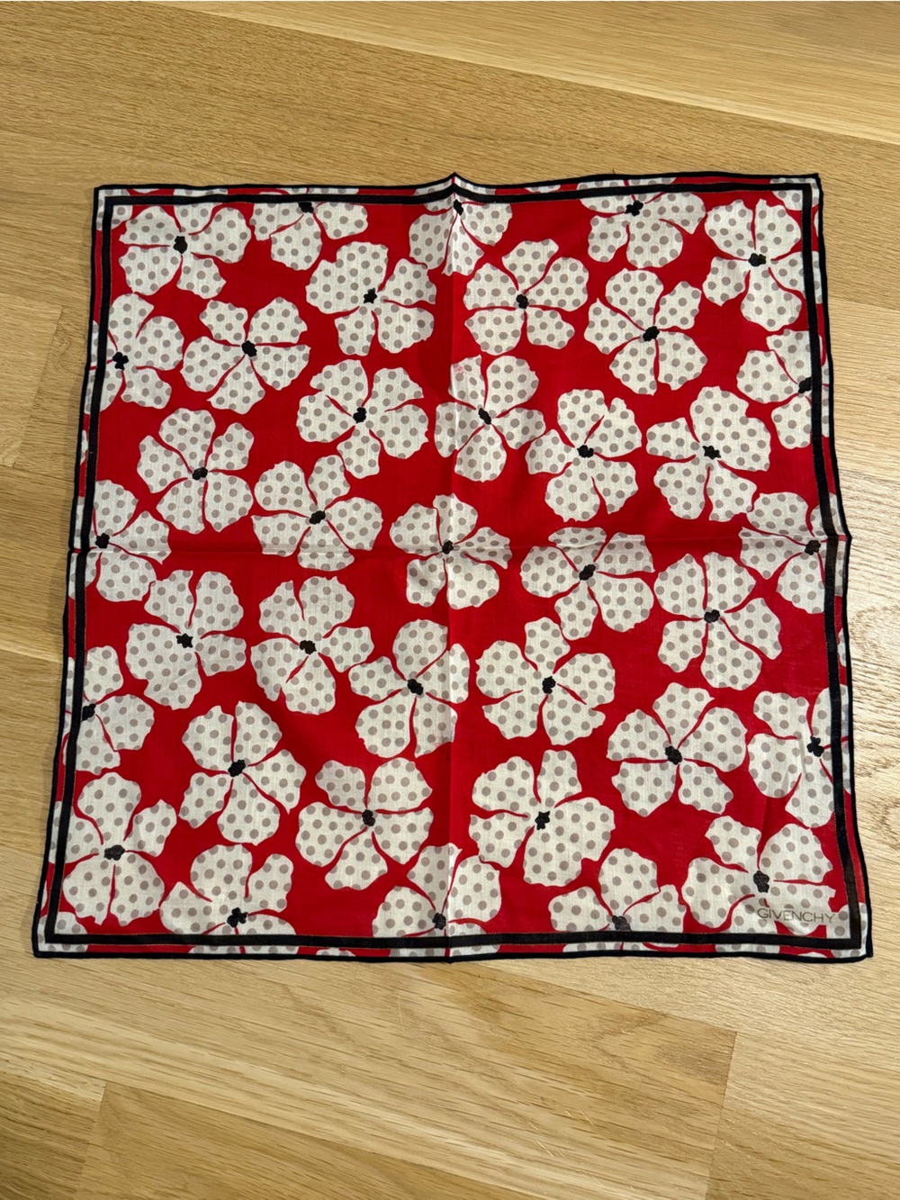 Vintage Givenchy Scarf Square Red Floral Polka Dot Coquette 18.5